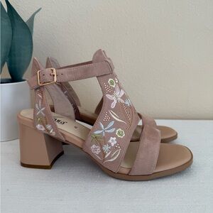 New Azura Blush Embroidered Floral Block Heel Sandals